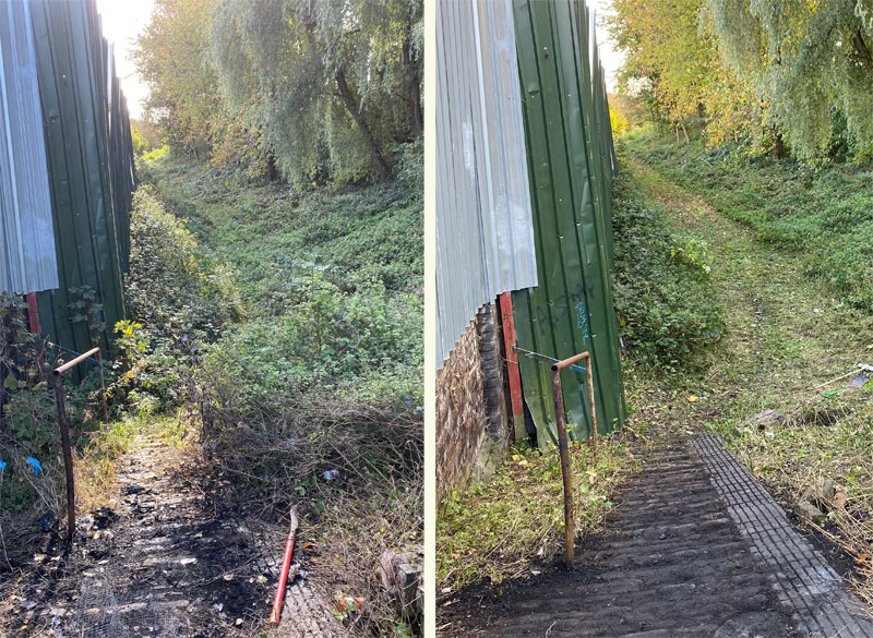 Vegetation clearance at the October work party - before and after